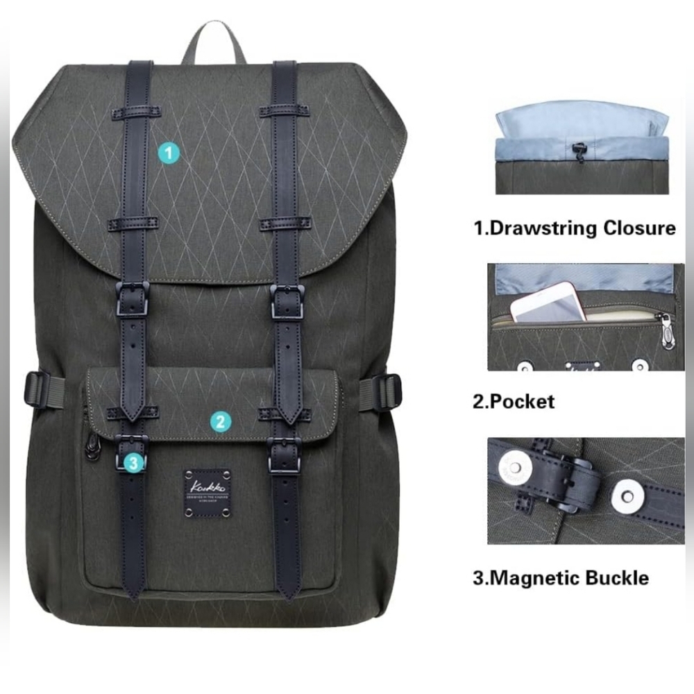 🔥KAUKKO🔥 Laptop Travel Backpack🔥 Outdoor Rucksack Fits 15.6 Inch Laptop NWT - Picture 5 of 7